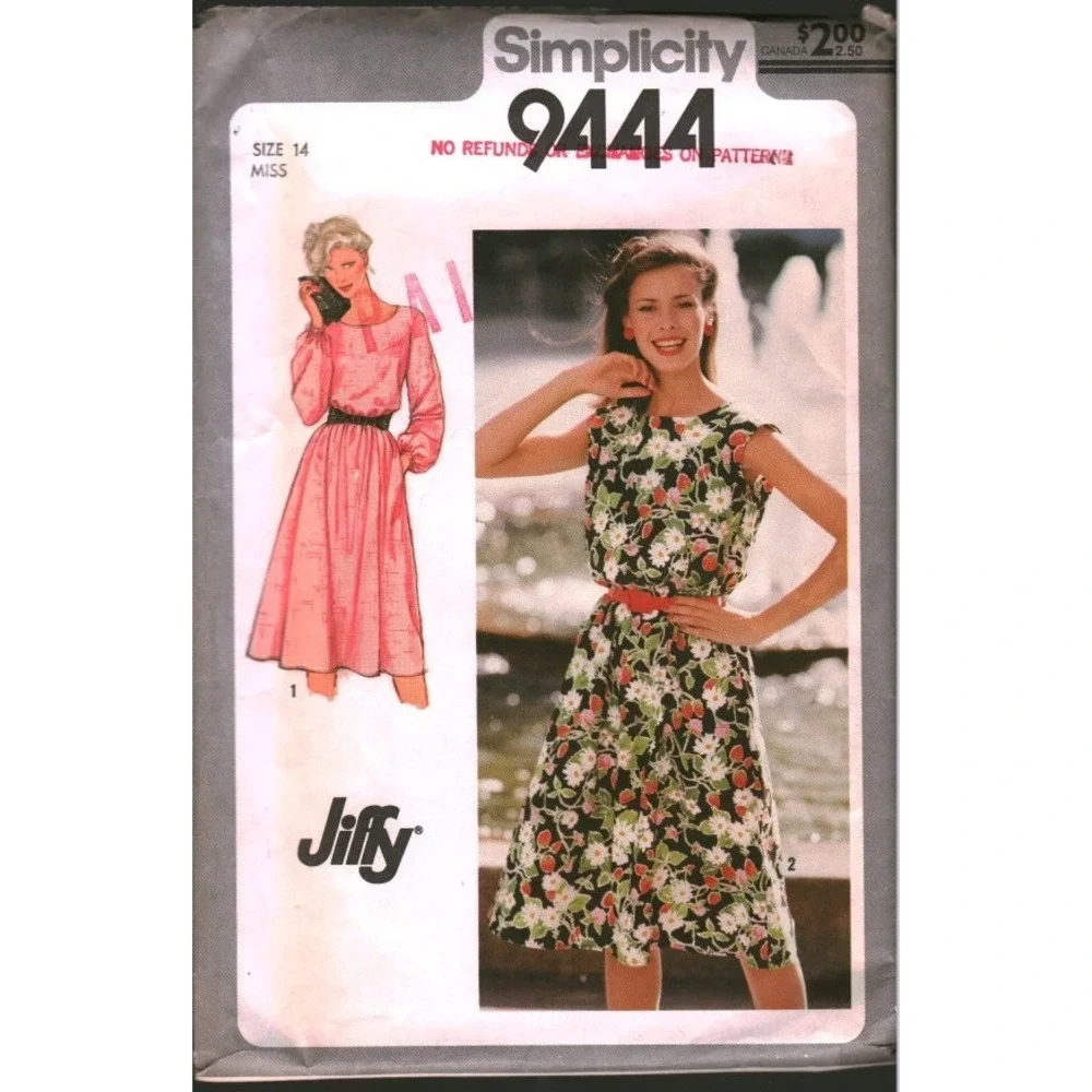 Simplicity 9444 Vintage 1980 Jiffy Pullover Dress Sewing Pattern Size 14 Misses
